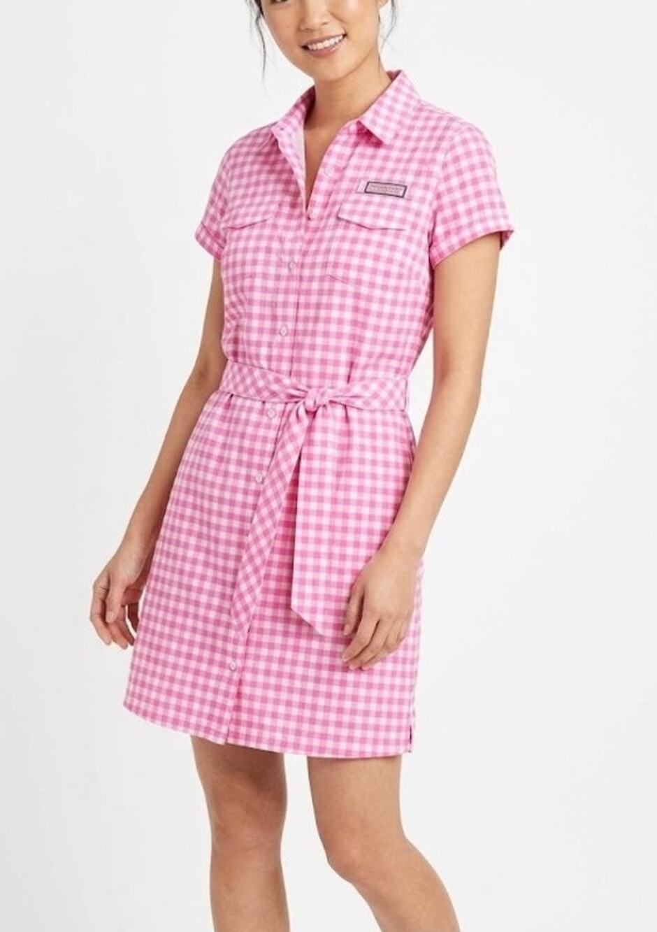 VINEYARD VINES Pink Gingham Performance Dress Size 8 ( fits like a 6)